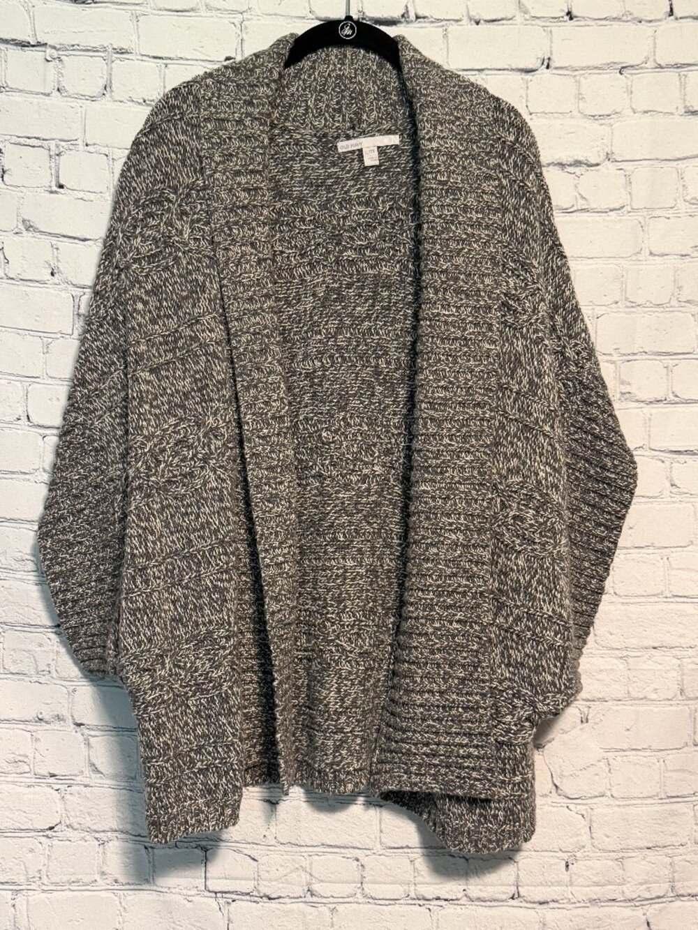 Old Navy Open Front Cardigan Size XL/XXL Knit Taupe and White Lambs Wool Blend